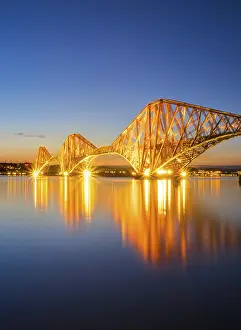 United Kingdom Travel Photography Prints: The red railway bridge over the Firth of Forth at night
