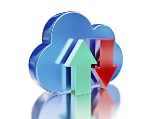 Cloud Computing Concept Prints: Remote database cloud computing technology storage upload download concept