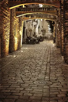 Prints of Retro image of old european street. Estonia, Tallinn Estonia Prints: Retro Print of Tallinn, Estonia Street Scene