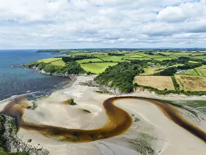 Prints of River Emme and Red Cove from a drone, Mothecombe, Plymouth, South Devon, England, United Kingdom Plymouth Prints: River Emme and Red Cove Drone Print, South Devon, England