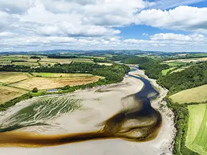 Prints of River Emme and Red Cove from a drone, Mothecombe, Plymouth, South Devon, England, United Kingdom Plymouth Prints: River Emme and Red Cove Drone Print, South Devon, England