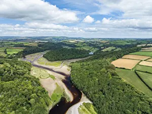 Prints of River Emme and Red Cove from a drone, Mothecombe, Plymouth, South Devon, England, United Kingdom Plymouth Prints: River Emme and Red Cove Print, Mothecombe, South Devon