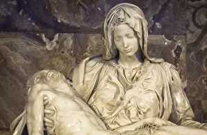 Prints of ROME, VATICAN STATE - August 28, 2018: Pieta di Michelangelo (The Pity), 1498-1499, located in St Vatican City Prints: Print of Michelangelo's Pieta in St. Peter Basilica, Rome