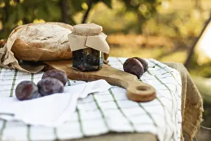 Wooden Board Dessert Setup Prints: A rustic setup featuring crusty bread