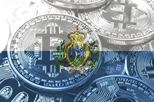 Prints of San Marino bitcoin flag, national flag cryptocurrency concept black background San Marino Prints: San Marino Bitcoin Flag Print - Cryptocurrency Concept