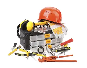 Working Clothes Prints: Set of tools and instruments with toolbox