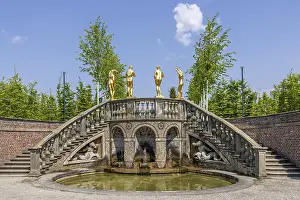 Prints of Small water features with gilded figures, sculptures, in Herrenhauser Gardens, Baroque garden complex, laid out by order of Electress Sophie from 1696 to 1714, Hanover, Lower Saxony Hanover Prints: Herrenhausen Gardens Water Features Print