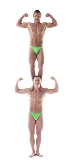 Young Male Dancer Prints: Two smiling force acrobat posing in studio