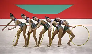 Prints of Sofia, Bulgaria - 16 September, 2022: Members of team Korea in action with 5 hoops during the 39th FIG Rhythmic Gymnastics World Championships Sport Prints: 39th FIG Rhythmic Gymnastics World Championships Print - Sofia, Bulgaria