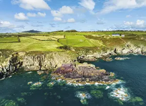 Wales Prints: St. Non's Cliffs and Bay Drone Print, Wales, UK