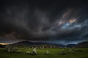 Dramatic Cloudy Skies Europe Prints: Stone circle with dramatic dark cloud sky