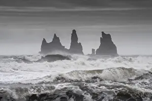 Icelandic Volcanic Rocks Prints: Storm with strong surf, rock needles