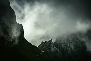 Cloudy Mountain Peaks Europe Prints: Summit ridge with dramatic clouds