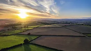 Sunset In Devon Prints: Sunset over Devon Fields, Berry Pomeroy