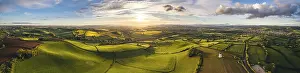 Drone Shot Of Devon Fields Prints: Sunset over Devon Windmill from a drone