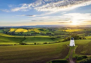 Devon Windmill Aerial View Prints: Sunset over Devon Windmill from a drone