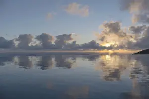 Deserted Swimming Pools Prints: Sunset reflected in an infinity pool