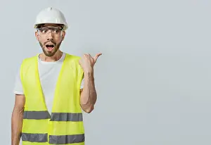 Sign Prints: Surprised Engineer Pointing to the Side Print