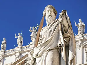 Prints of Travel to Italy The sculpture of the Apostle Paul near St. Peter's Basilica in Vatican City on a sunny winter day Vatican City Prints: Print of Apostle Paul near St. Peter's Basilica in Vatican City