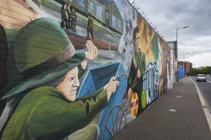 Prints of Political graffiti on wall in West Belfast reminiscent of the civil war between Protestants and Catholics, Belfast, County Antrim, Northern Ireland, Great Britain Painting Prints: West Belfast Civil War Print, Northern Ireland
