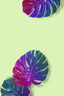 Surrealism Prints: Tropical Multicolored Gradient Monster Leaves Print