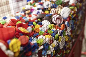 Urban Waste Management Prints: A vibrant array of plastic caps