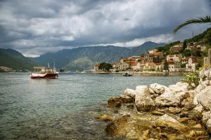 Prints of View of the Perast Village, a hidden treasure on the coast of Boka Kotor bay, Montenegro Montenegro Prints: View of the Perast Village Print, Boka Kotor Bay, Montenegro