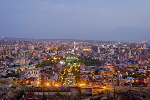 Prints of View over Yerevan, capital of Armenia, at night Armenia Prints: View over Yerevan, Armenia at Night Print