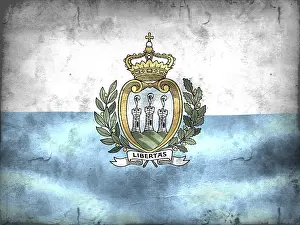 Prints of Vintage look 3D-Illustration of a San Marino flag - realistic waving fabric flag San Marino Prints: Vintage San Marino Flag Print - Realistic 3D Illustration