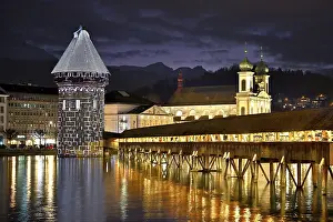 Lucerne Light Installation Prints: Wassertum with light installation