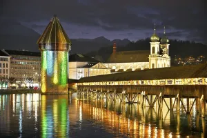 Lucerne Light Installation Prints: Wassertum with light installation