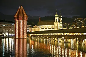 Lucerne Light Installation Prints: Wassertum with light installation