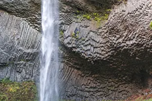 Basalt Rock Formations Prints: Waterfall in front of basalt rock