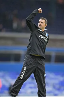 <b class=qtipBold><figcaption>Oscar Garcia</figcaption></b><br>Oscar Garcia celebrates victory at the final whistle during Birmingham City v Brighton & Hove Albion, Sky Bet Championship, St Andrews, Birmingham, Sat 17th August 2013. Oscar Garcia